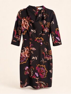 Liz Claiborne Floral Paisley Tie Neck Sheath Dress Size 4